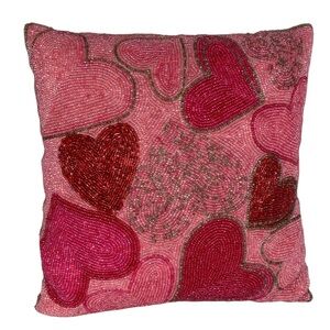 Pier 1 Beaded Decorative Pillow Valentine’s Day Hearts Removable Insert